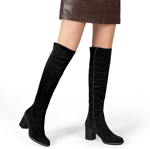 Miniatura 2 de Katliu Botas largas de invierno con tacón grueso hasta la rodilla para mujer, con cremallera lateral