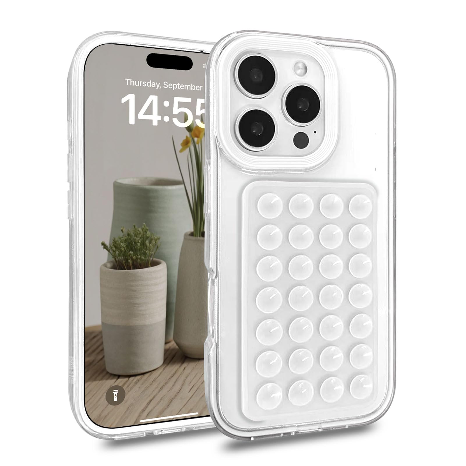 Custodia Trasparente Per IPhone 16 Pro Con Ventosa Rimovibile, Ultra-sottile, TPU + PC, Rosa