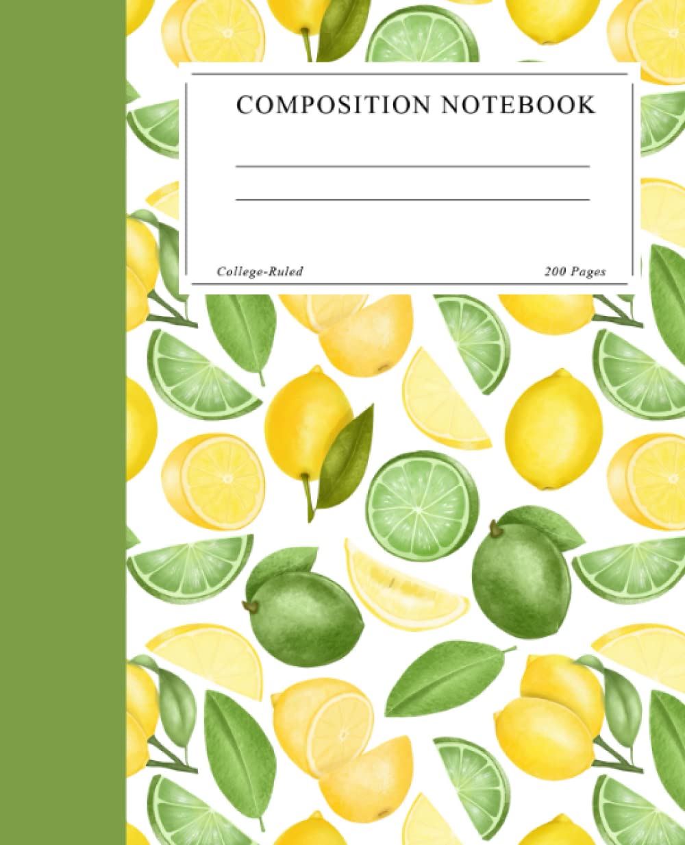 Lemon and Lime Composition Notebook: Limes and Lemons Botanical Journal, Vintage Watercolor Fruit Composition Book, College Ruled, 200 pages, 7.5" x 9.25"