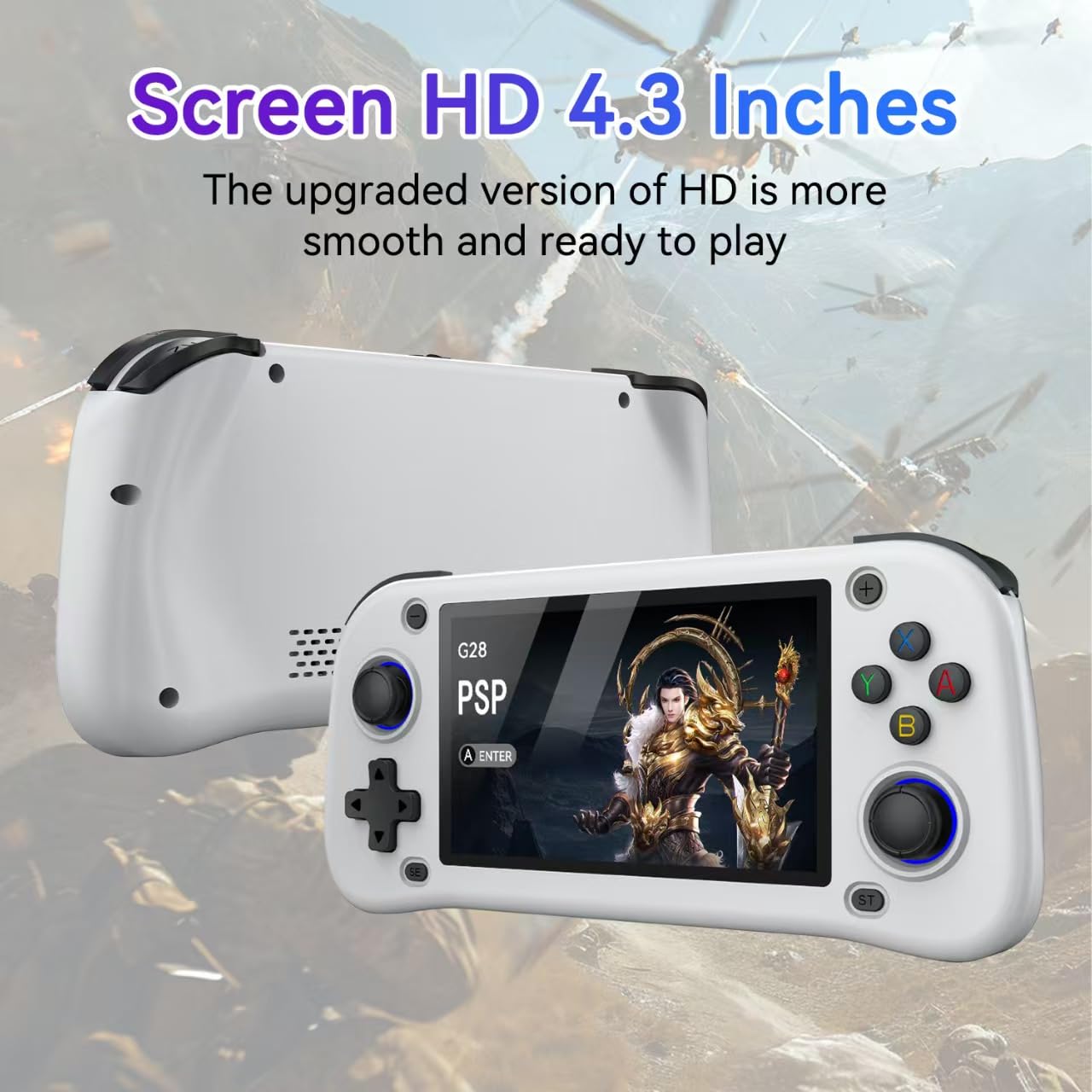 Nuova console da gioco portatile, 128 GB di memoria interna con 20.000 giochi, sistema Linux, console portatile per videogiochi, schermo IPS da 4,3 pollici, oltre 30 emulatori e sistema Linux (bianco