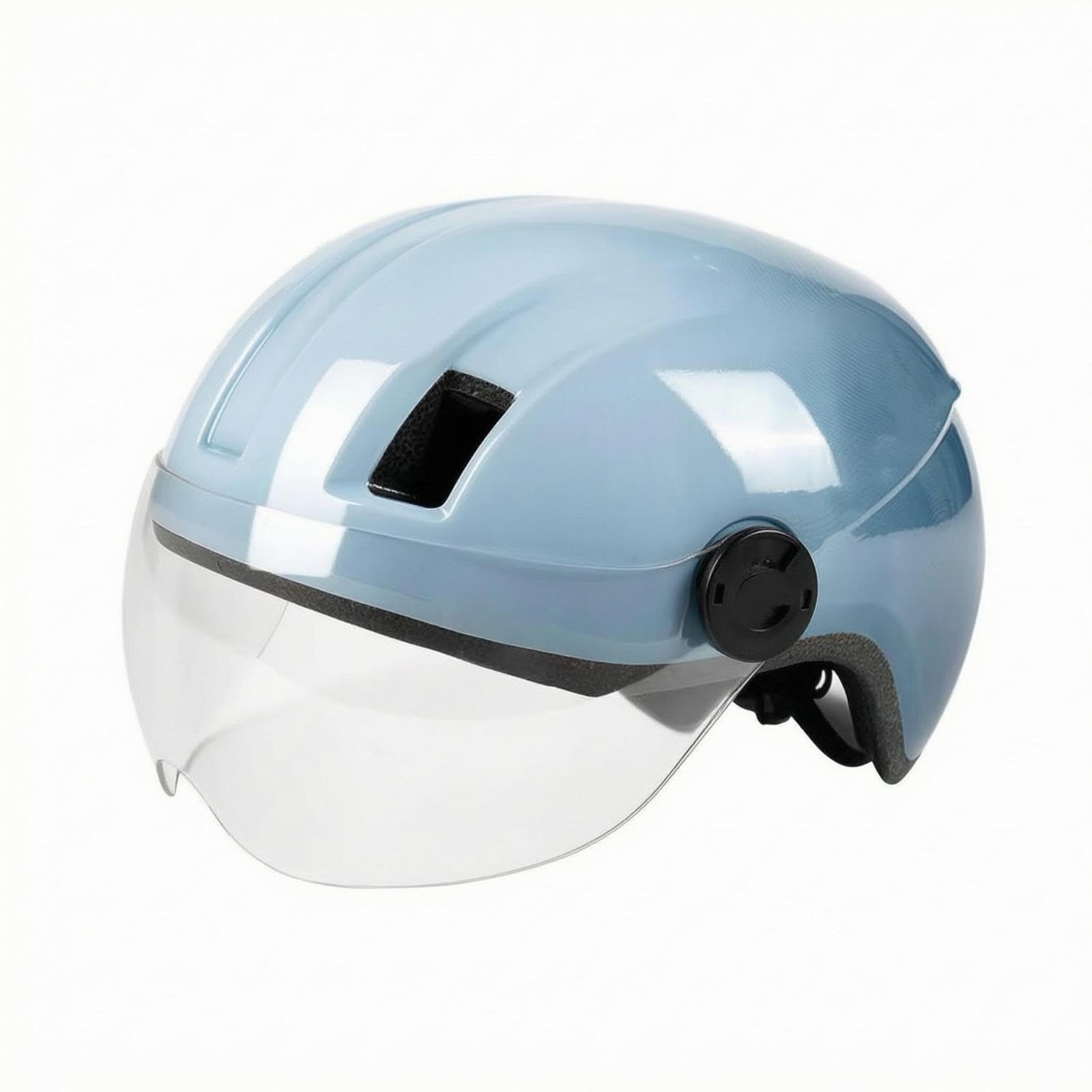 Helmet with Face Visor Molded Shell Bike Helmet Glossy Finish Sports Gear Lake Blue Transparent Lens-image-14