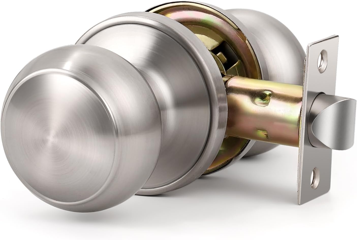 KNOBWELL Passage Door Knob Brushed Nickel,Round Door knob for Hall and Closet Door Knobs, Non-Locking Round Door Handle, Satin Nickel Interior Door Knob, Keyless Stainless Steel Passage Knobs