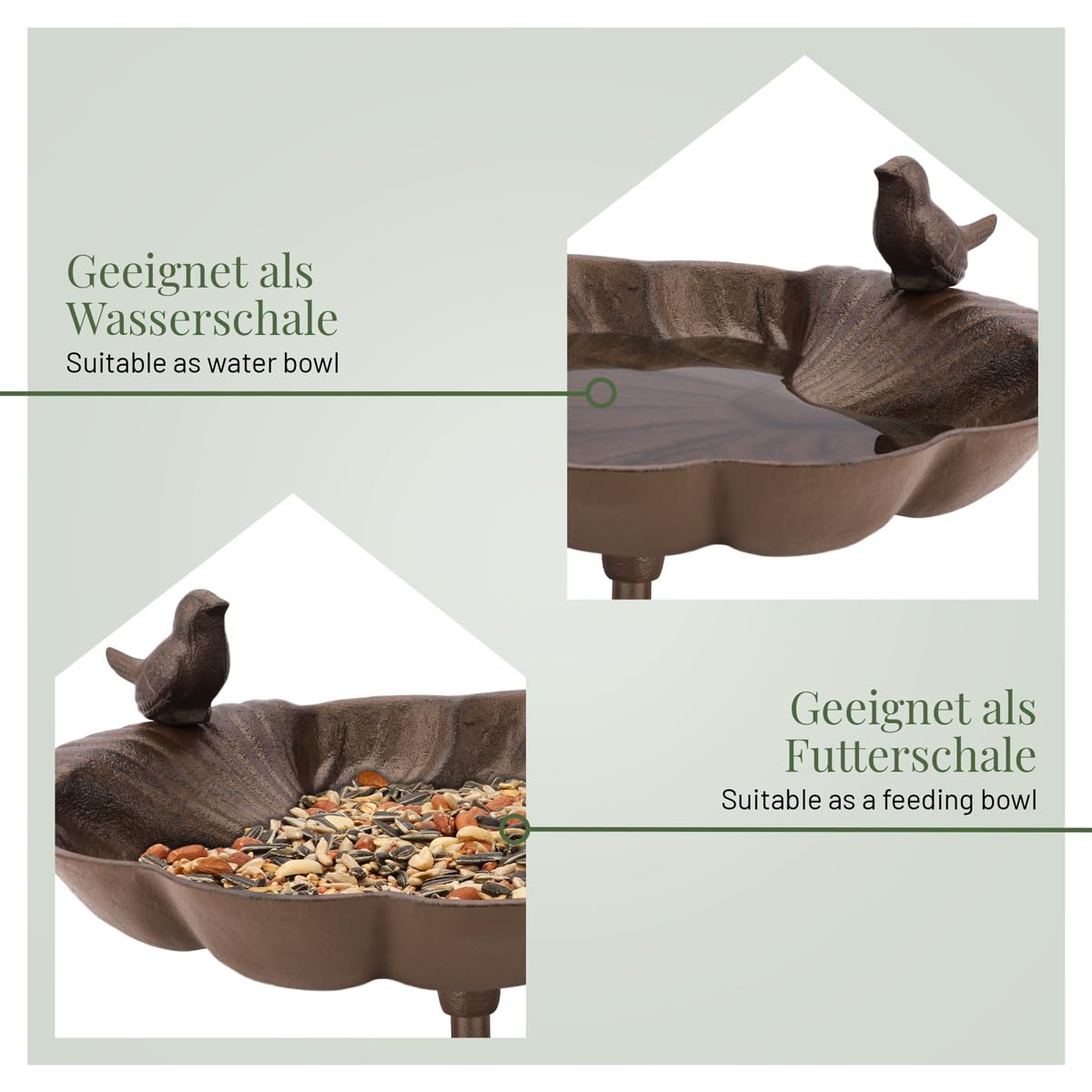 wildlife home Grande abbeveratoio per uccelli in piedi su asta, abbeveratoio per uccelli con picchetto da giardino, balcone, bagno per uccelli in ghisa resistente al gelo, abbeveratoio per uccelli,
