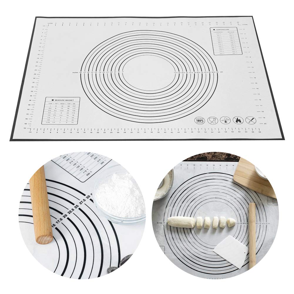 Nikou Almohadilla de silicona antideslizante para amasar, antiadherente, con escalas, para cocina, cocina, cocina, cocina, cocina, 60 x 80 x 0,4 cm, color negro, tapete de masa para hornear