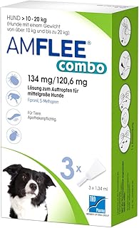 AMFLEE Combo Flea with Fipronil & (S) Methoprene for Dogs, 134 mg/120.6 mg Drip Solution for Dogs from 10-20 kg, 3 Single Dose Pipettes product image