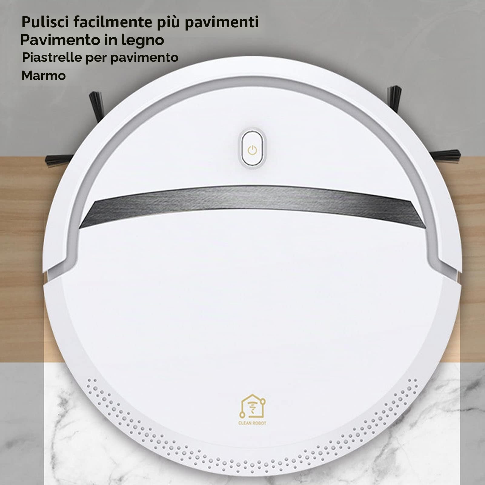3 in 1 Smart Sweeper Aspirapolvere Automatico a Tempo Ridotto Ricarica USB Buono per peli di Animali Domestici,Robot aspirapolvere, Tappeti, Pavimenti duri, Forte aspirazione, Silenzioso(Bianco)