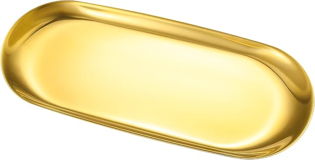 Stainless Steel Oval Storage Tray, Gold Towel Storage Dishes Plates, Trinket Tea Fruit Cosmetics Jewellry Candles Organizer Plate Trays