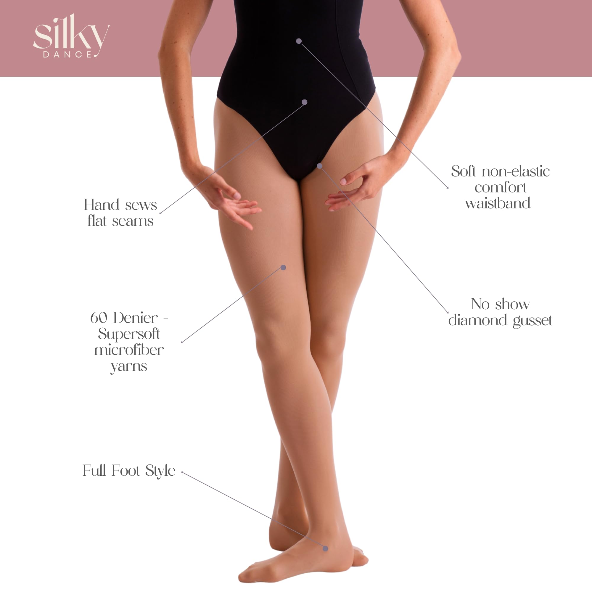 Medias de ballet 60 denier pie completo paquete múltiple rosa blanco negro bronceado bronceado claro