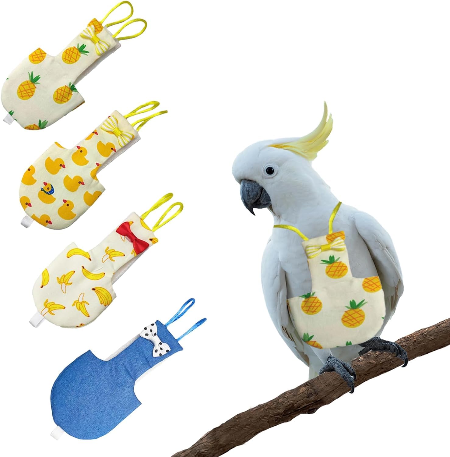 Sagreeny 4 Pcs Bird Diapers Flight Suite Liners Washable Reusable Protective Parrot Nappy Clothes with Waterproof Inner for Parakeet Cockatiel Mini Macaw Budgie Canary Cute Style (M)