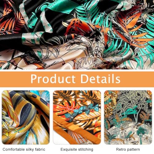 Image of SANNIDHI Hair Head Scarf for Women Satin Silk Like Neckerchief Fashion Print Square 35in Bandana Handbag Decor