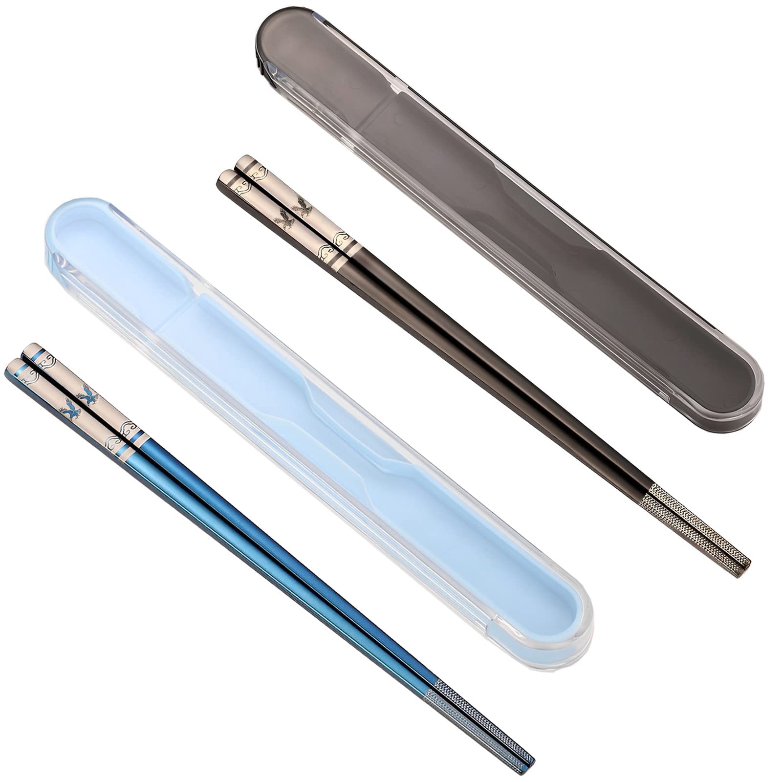 Stainless Steel Chopsticks with Case - Black Phoenix -12