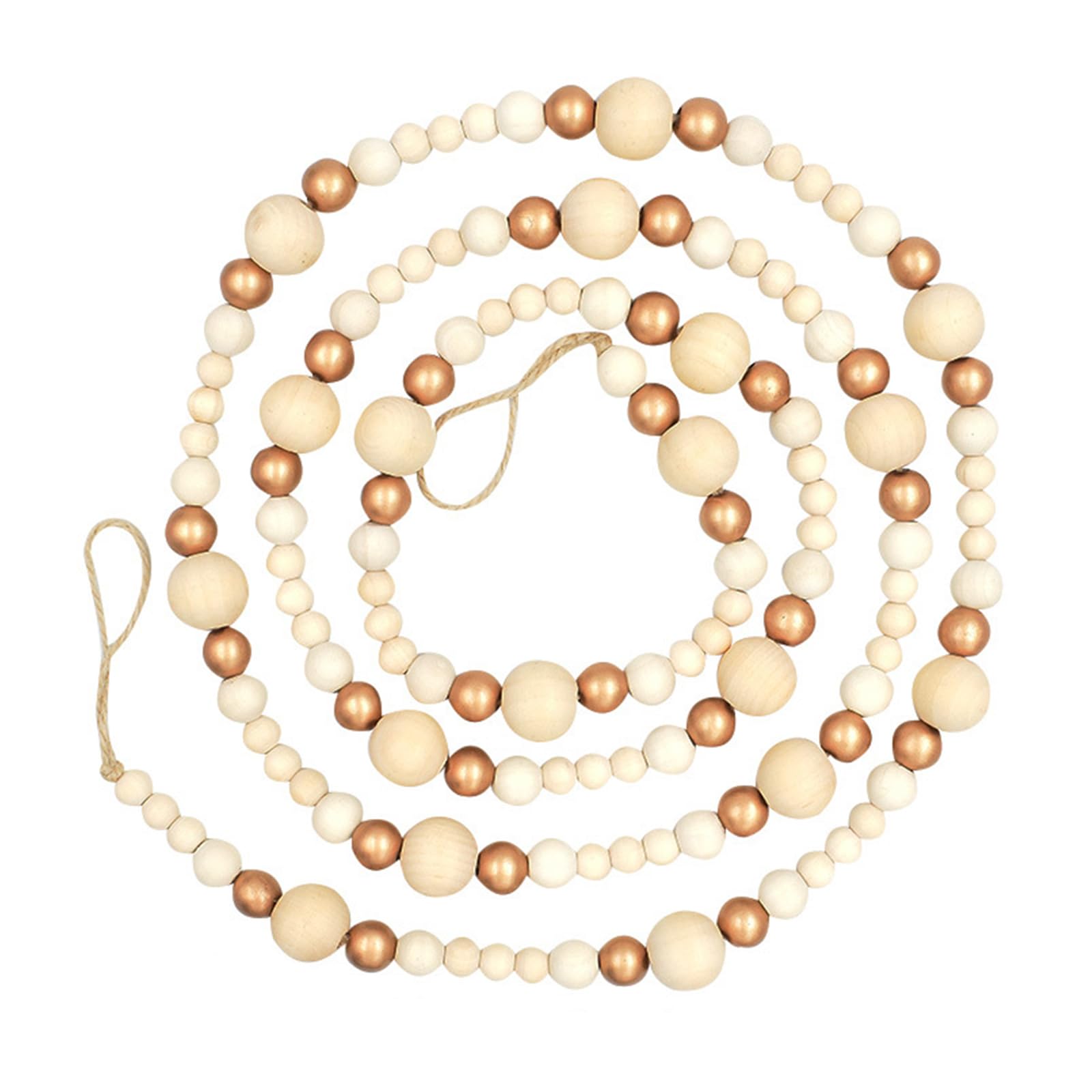 Nongyu Log Gold Beads 7.41Ft Long Christmas Tree Wooden Beaded Hanging Decoration Wood Bead Holiday Garland For Wreath Mantels Staircase Wood Bead Christmas Ornament