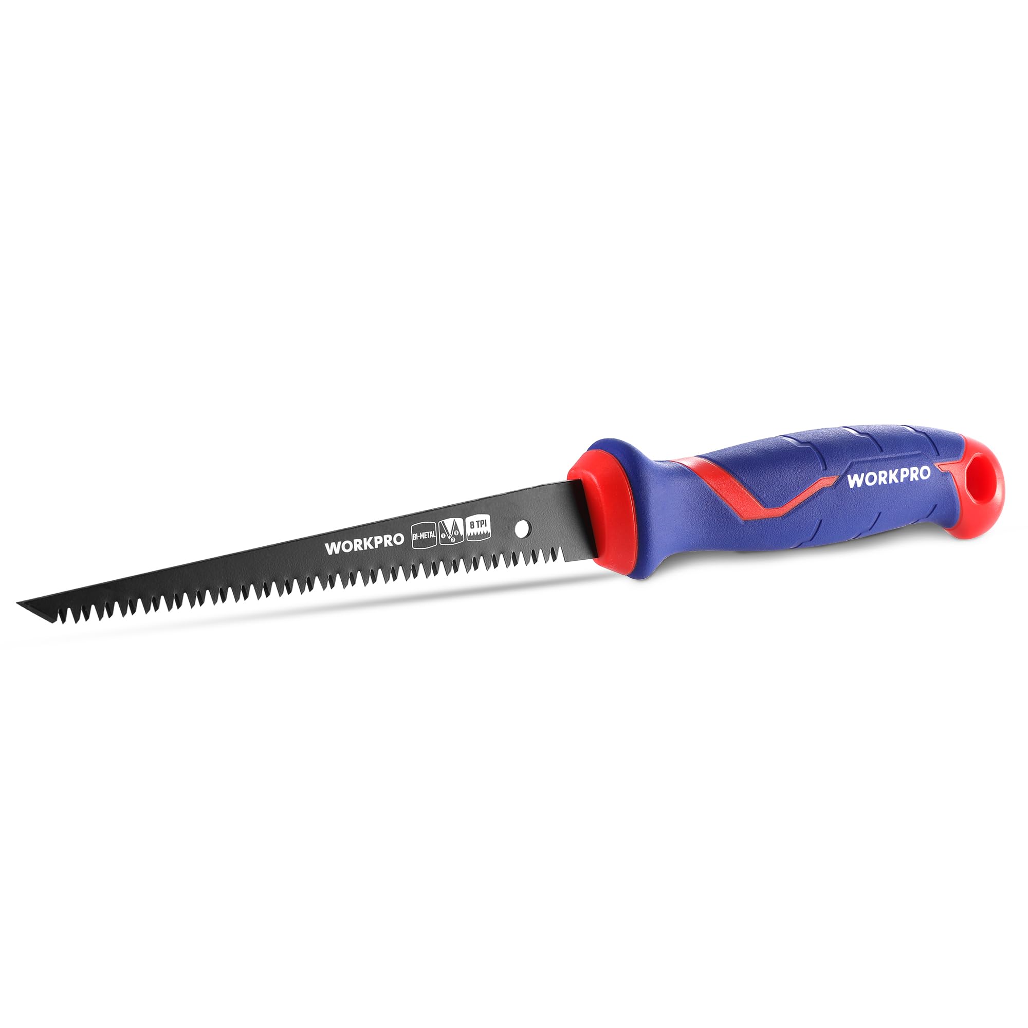 WORKPRO Sierra Bimetálica 310mm, Hoja D6A+M2 de 8 TPI, Agujero de Colgar, Ideal para Cortar Yeso, Madera y PVC, Paneles Finos