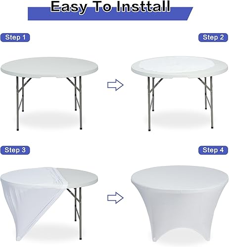 Miniatura 5 de GFCC Mantel elástico redondo de elastano ajustable de 4 pies (48 pulgadas), color blanco