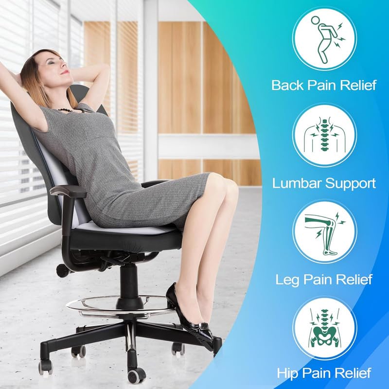 Image of Auto Oprema Car Seat Cushion and Back Support Pillow 1.2'' Thick Memory Foam Desk Chair Cushion Back Support for Automotive Seat Driver, Travel, Leg and Back Pain Relief, Washable, Adjustable Grey
