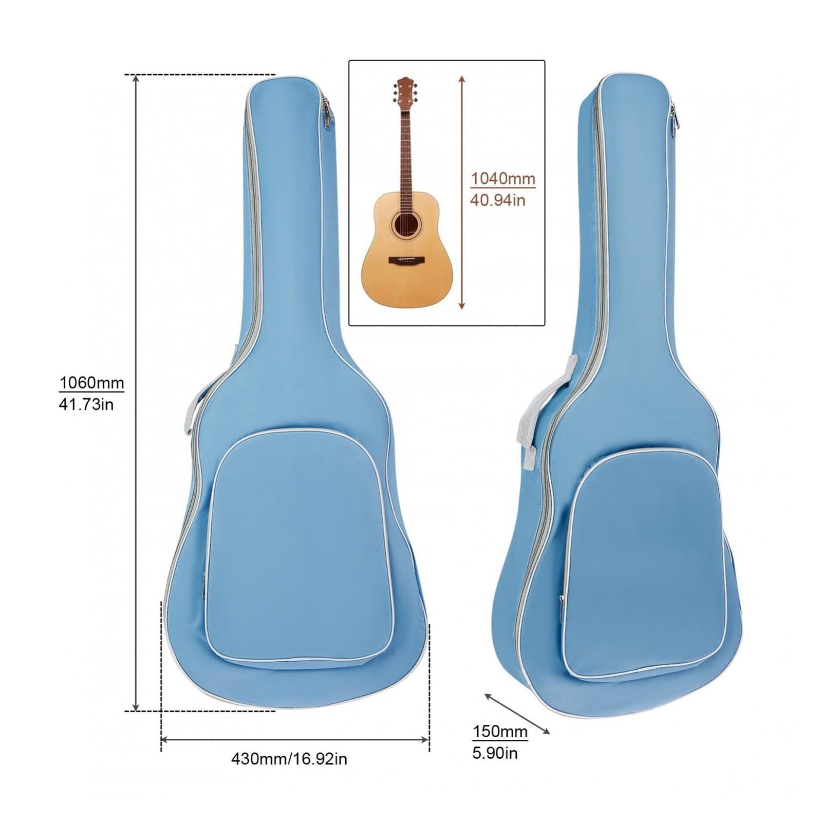 Pokrowiec na gitarę 1 sztuka 40/41 cala Wyściełany, wodoodporny, gruby plecak na gitarę akustyczną Torba koncertowa, miękka okładka(1 Piece Lake Blue)