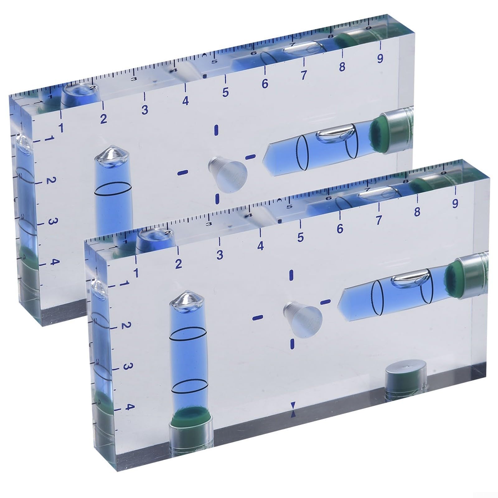 Paquete de 2 reglas de nivel magnéticas transparentes con burbuja en T, para medir superficies de metal de doble función, bricolaje y uso profesional, 95 x 51 x 13 mm