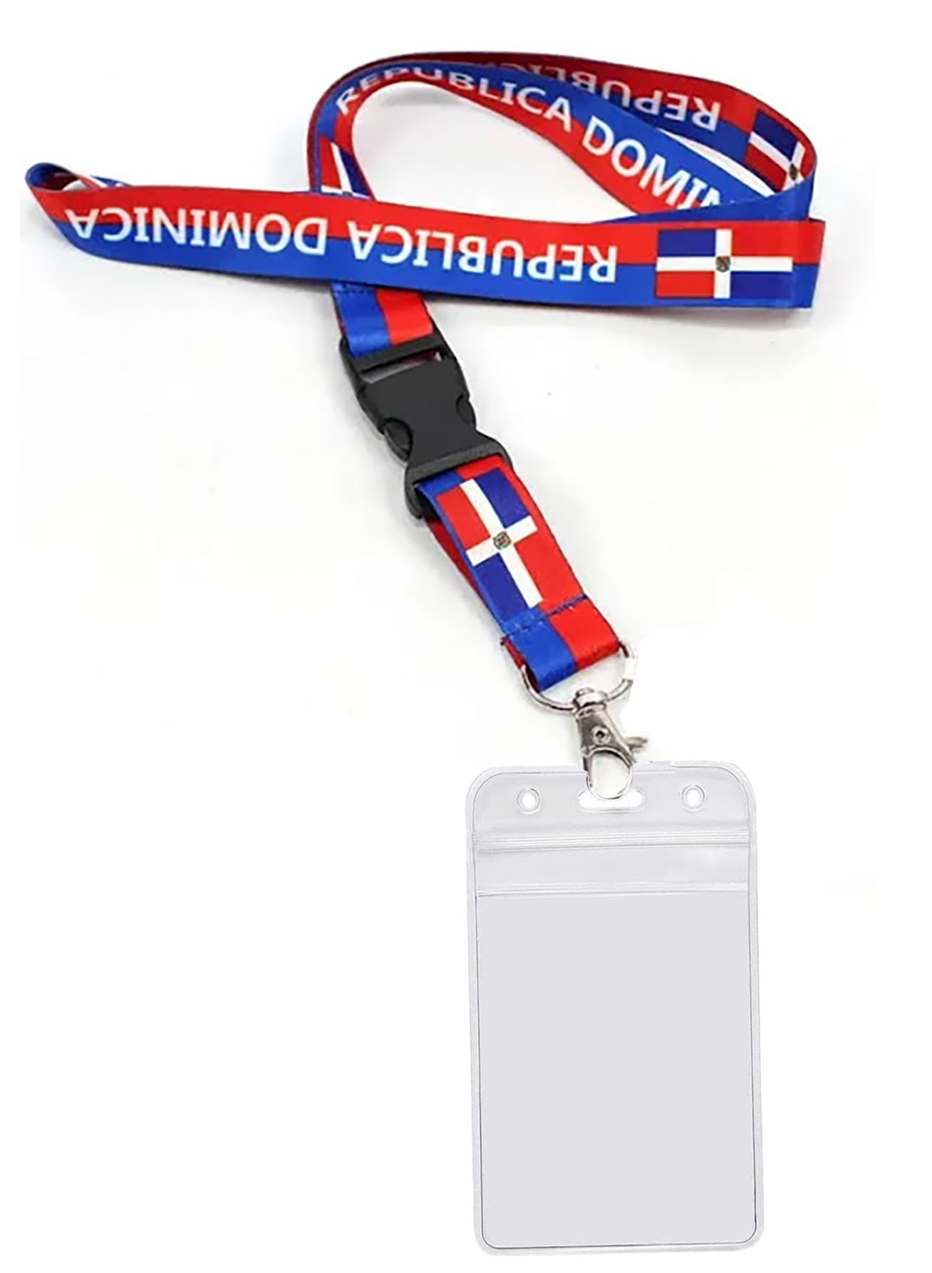Dominican Republic Country Flag Lanyard 1 Pack Detachable Breakaway Waterproof Vaccine Card Protector and a ID Pass Holder with a Snap Buckle