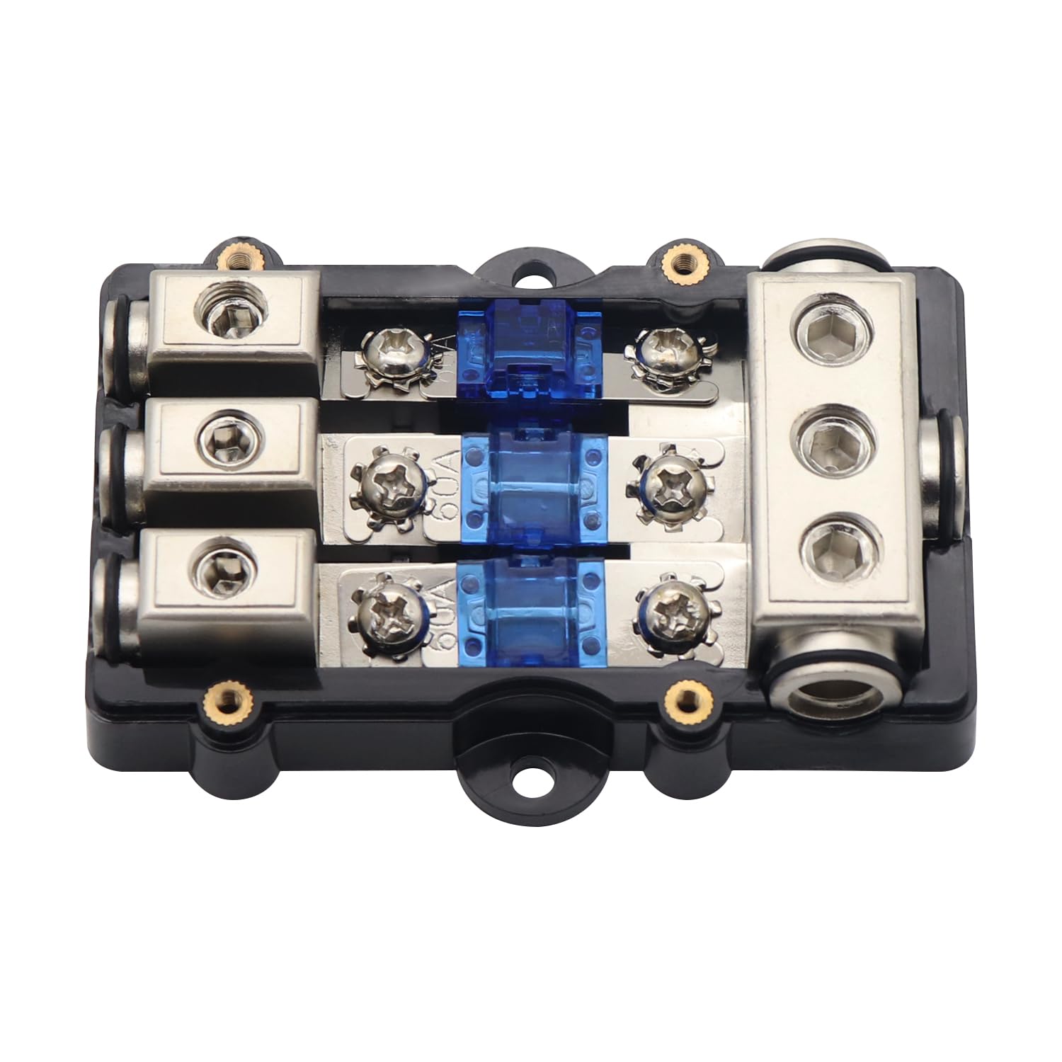 3 scomparti per camper auto, blocco di distribuzione audio, mini portafusibili per auto, scatola di sicurezza, 25 mm², 10 mm², da 30 A, 60 A, 80 A, 100 A, fusibili