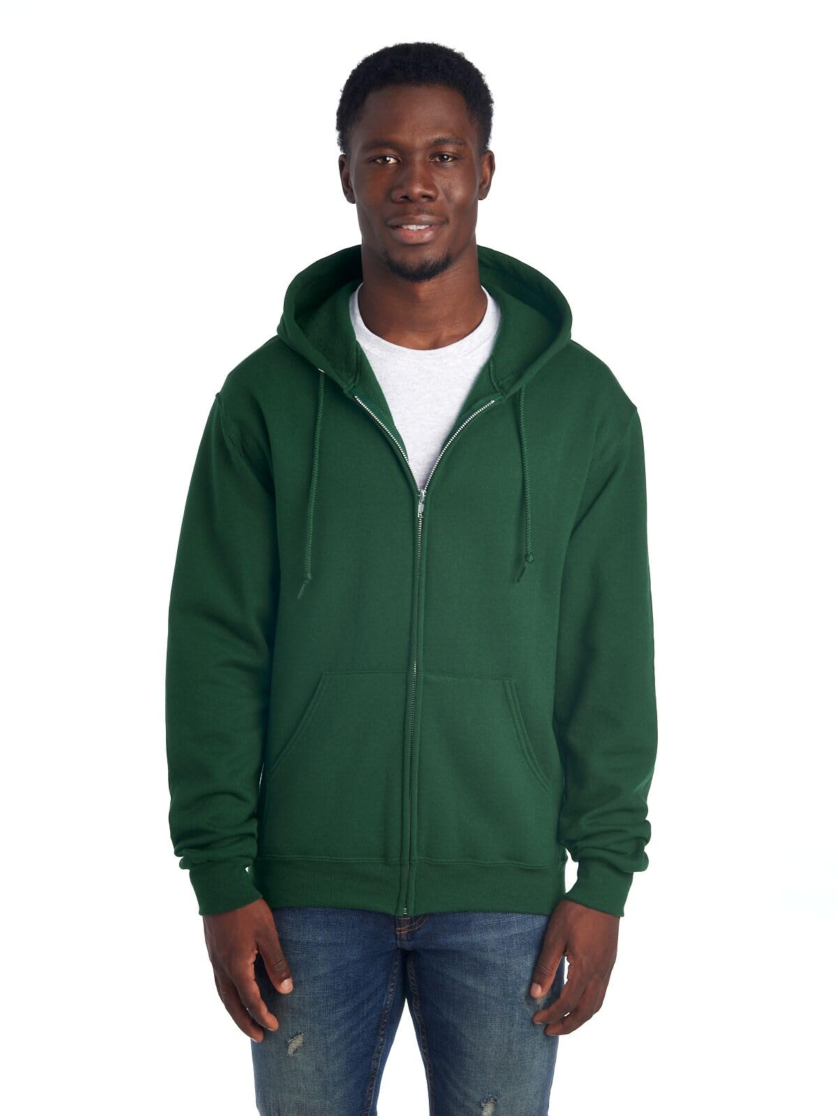 Jerzees Men's Fleece Hooded Sweatshirt, Full Zip-Forest Green, XL