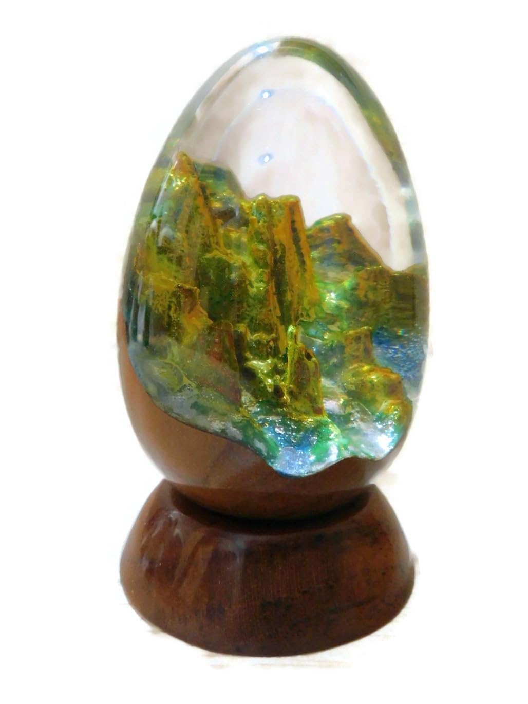 Brave Wings Hand Made Wood and Resin Egg ~ Green Rocky Hill 9.5cm High ~ Ornament Sculpture Figurine Statue Unique Table Decoration Home Decor Collectibles ~ 4963 - Image 3