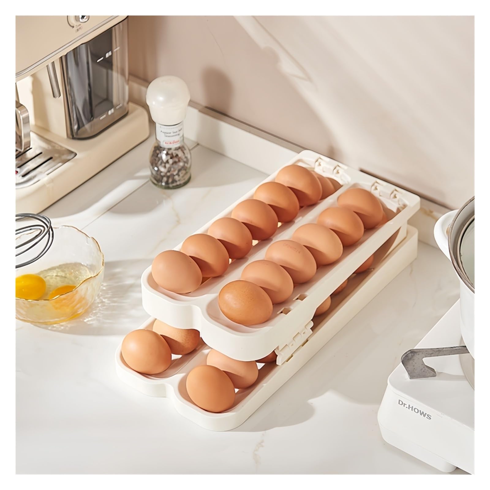Caja De Almacenamiento De Gran Capacidad For Nevera, Puerta Lateral, Organizador De Huevos, Bandeja For Huevos, Rodillo, Dispositivo De Almacenamiento De Huevos(Shuangpai)