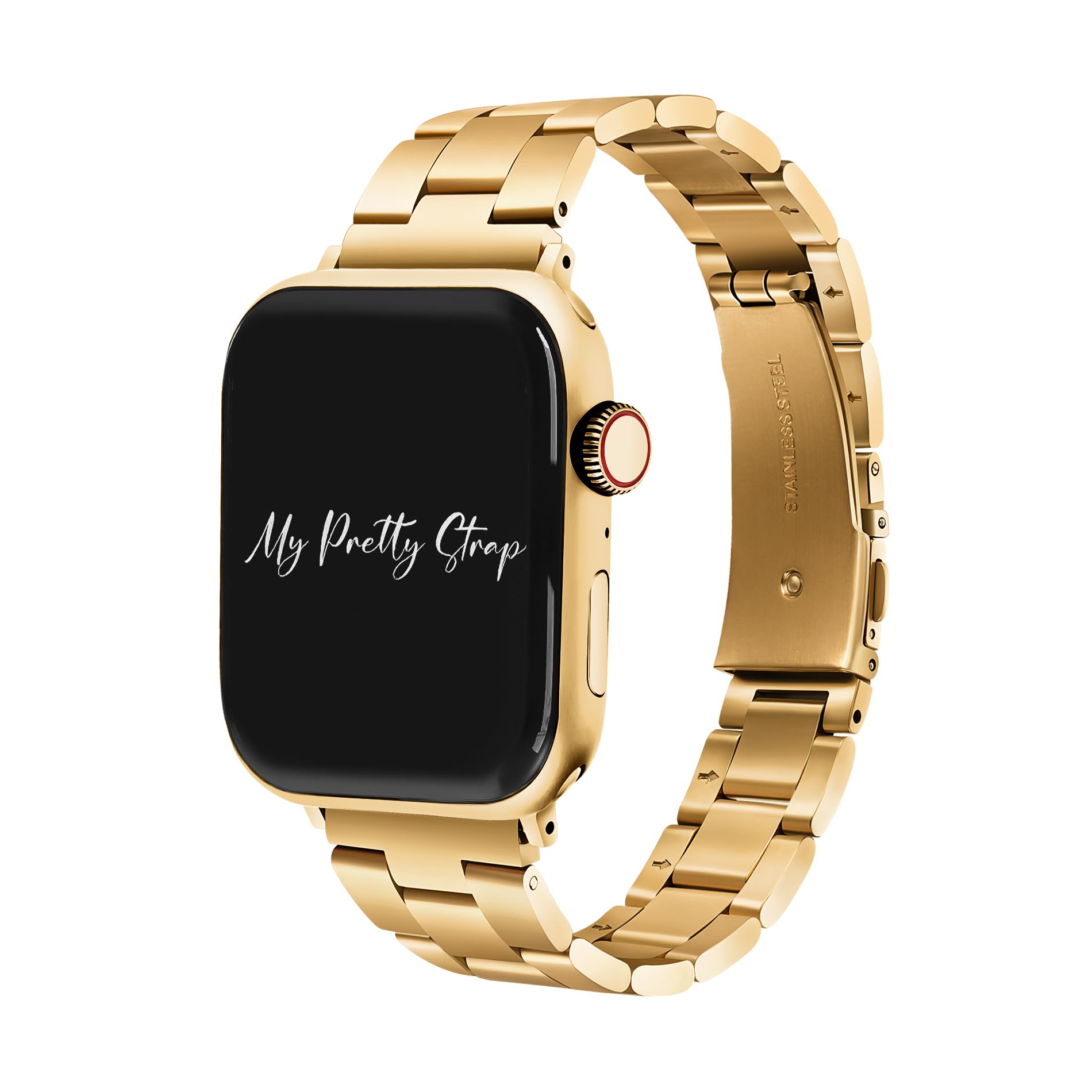 My Pretty Strap Classic Vogue Band Compatible with Apple WATCH SE Series 9 8 7 6 5 4 3 2 1, 38MM / 40MM / 41MM, Stainless Steel Metal Gold for Women