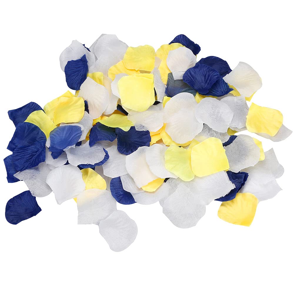 zorpia Mix White Yellow Navy Blue Rose Petals 900Pcs Silk Petals Flower Girl Scatter Petals for Wedding Table Centerpieces Party Dinner Table Decoration