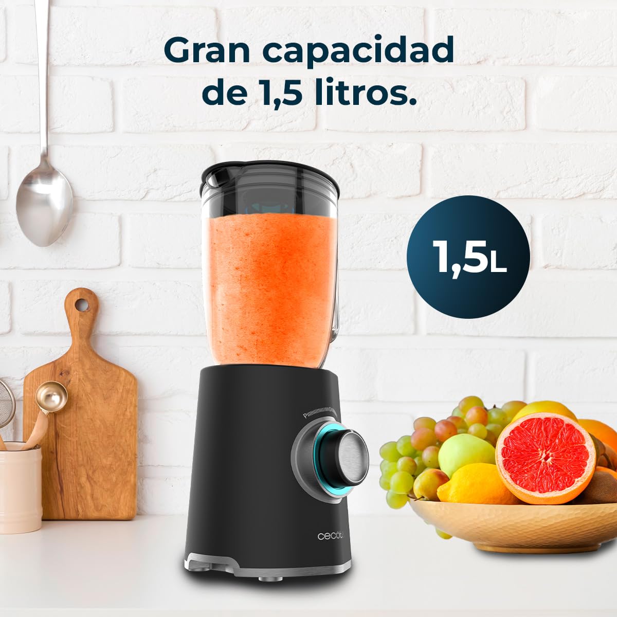 Cecotec Batidora de Vaso Power Black Titanium 2000MAX Mix Go. 2000W Potencia Máxima, Acacados en Acero Inoxidable, Cuchilla con Recubrimiento de Titanio Negro, Capacidad 1,5L - 4
