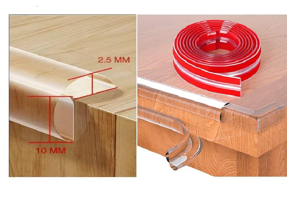 Image of Edge Protector for Sharp Edges 1 Meter (PCK4), Baby Corner Protector Strip, Transparent Silicone Furniture Edge Guard, Child Safety Cushion for Table, Desk & Bed Corners