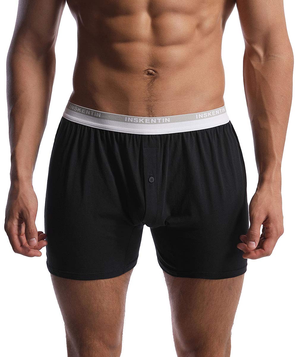Men's Soft Cotton Stretch Knit Boxer Shorts Relaxed Fit Loose Underwear  with Button Fly Pack or Pack