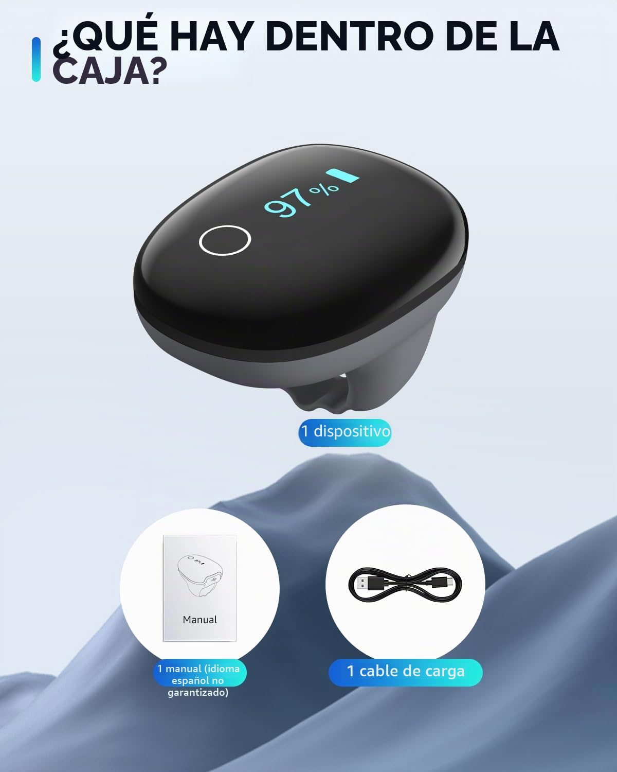 HealthTree O2Ring Pulsioximetro Bluetooth, Oximetro de Dedo Recargable | Monitor Continuo de Saturación de Oxígeno (SpO₂) y Frecuencia Cardíaca — con Alertas App e Informes, para Hogar y Deporte