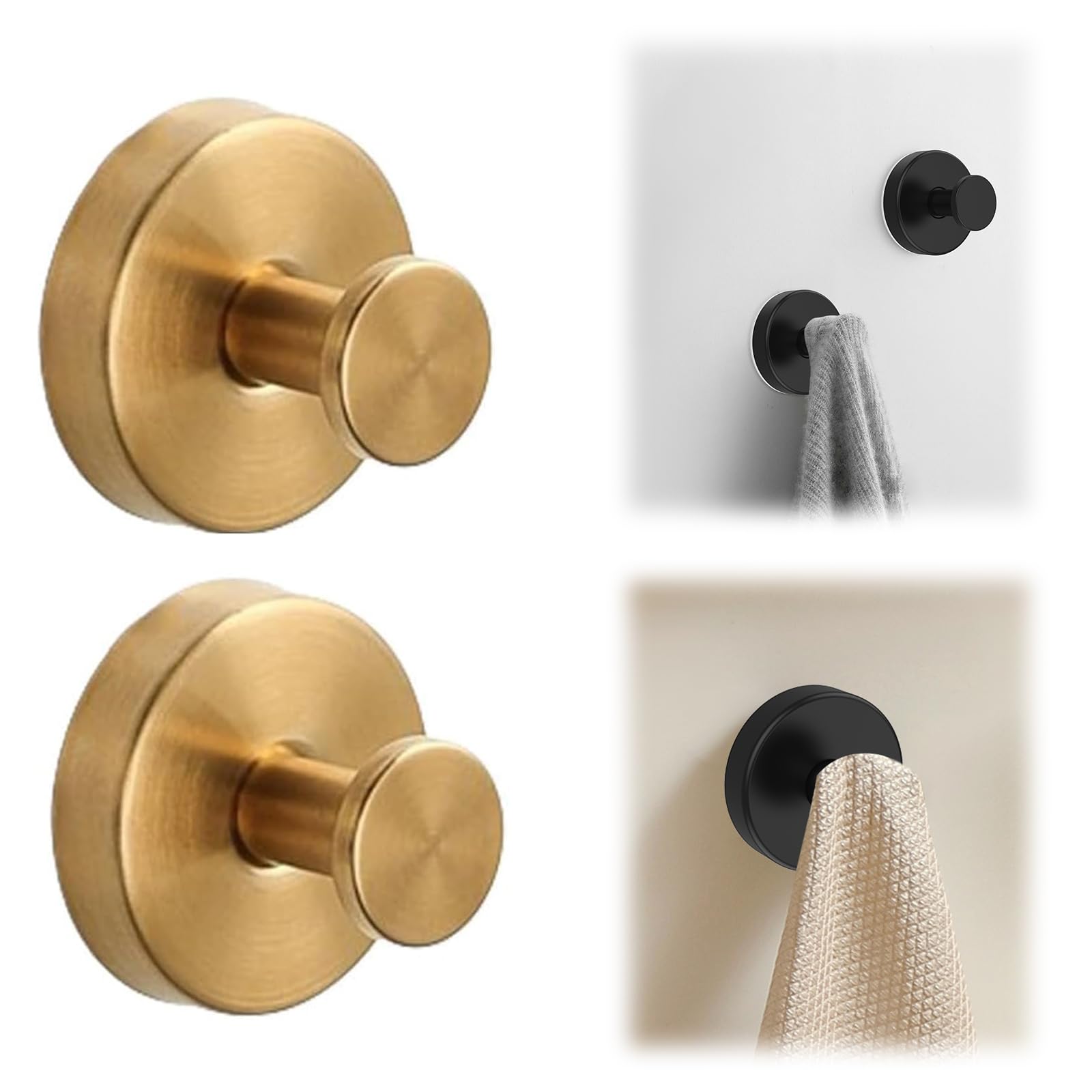 Benksaas Luxe Hold No-Drill Suction Cup Hooks, Waterproof Stainless Steel Vacuum Hooks for Shower, Bathroom, Kitchen, Glass Door, Mirror - Gold, 2 PCS