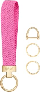 Fishent Stretchy Wristlet Keychain, Cute Key Chain, Woven Wrist Lanyard for Car Keys with 3 Keyrings and D-ring for Women Men