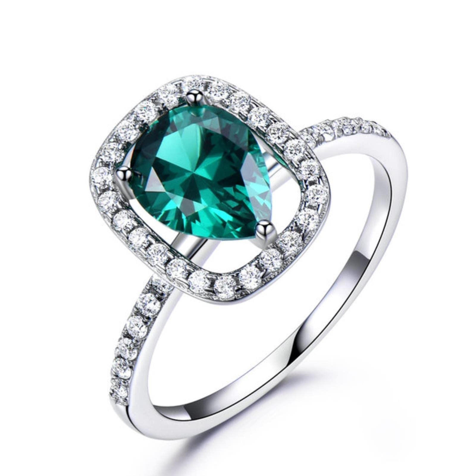Real 925 Joyería De Plata Esterlina Creada Nano Esmeralda Anillos De Gota De Agua Mejores Regalos De Compromiso para Mujeres Joyería Fina