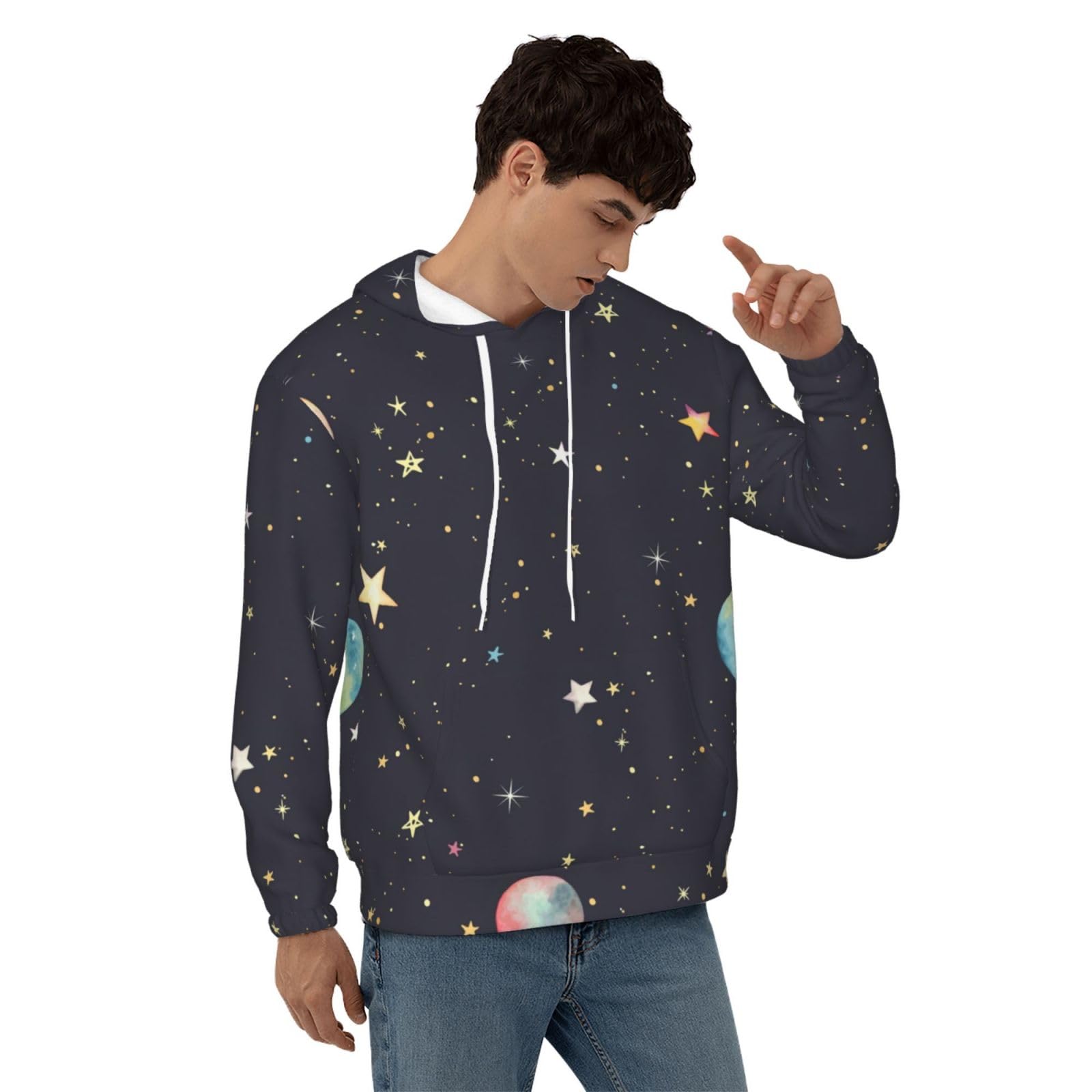 Męska bluza z kapturem z nadrukiem Galaxy, casualowa grafika z nadrukiem bluzy z kapturem z kieszenią