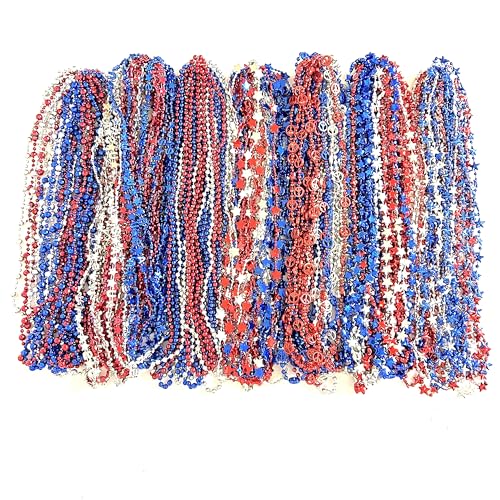 GZYSSL 102 Pcs 4th of July Beads Necklaces Independence Day Red Blue Silver Bead Necklaces Party Favors Fourth of July Patriotic Parade Beads Party Celebration Favors Decorations