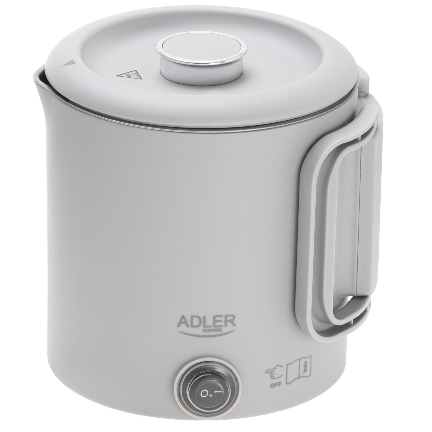 Adler Kompakter Reisewasserkocher 0,8 l 650 W | Klappbarer Griff Doppelte Edelstahlgehäuse 360° drehbarer Sockel Automatische Abschaltung Grau Typ E/F
