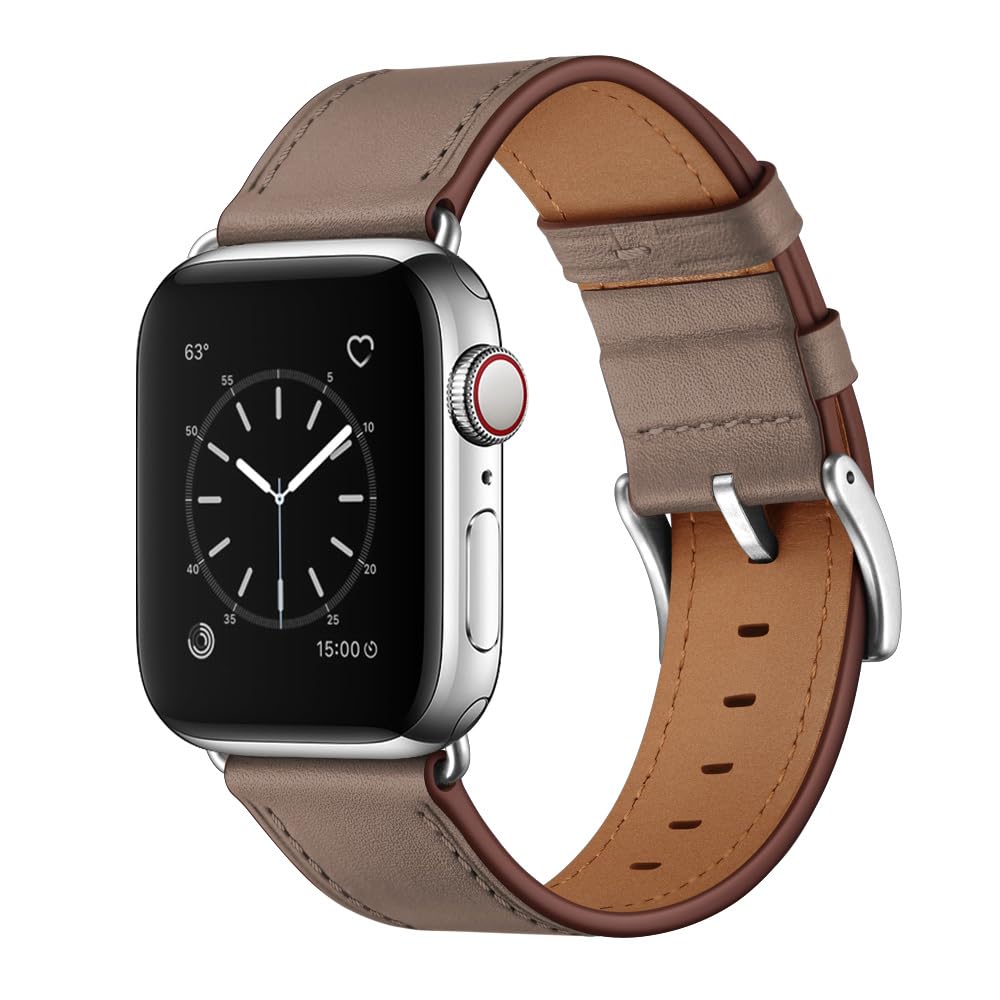 OUHENG Leather Bands Compatible with Apple Watch Band 42mm 41mm 40mm 38mm Genuine Leather Strap Compatible with Apple