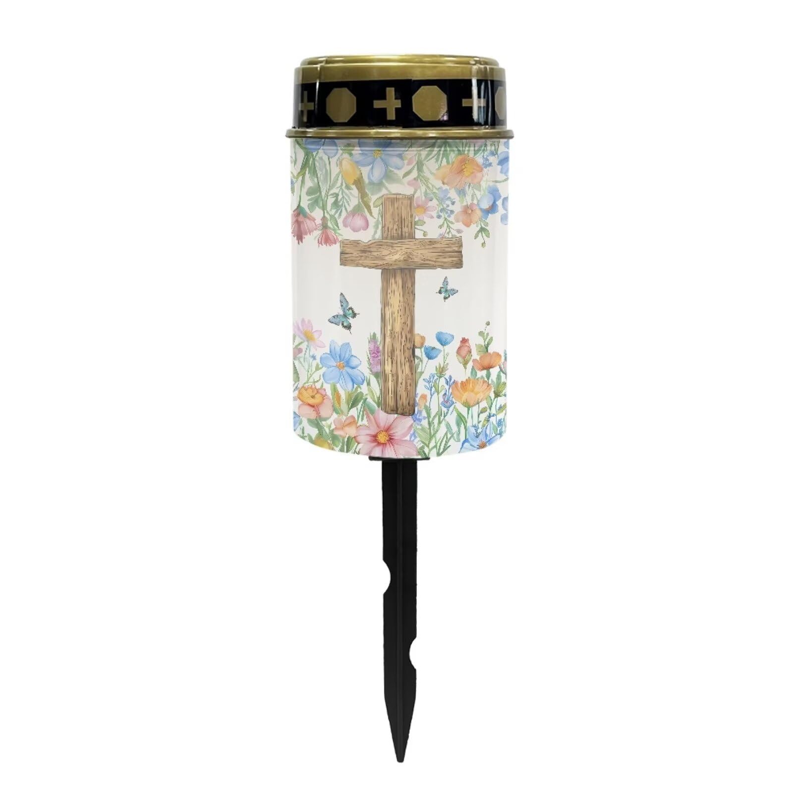 Poceacles Cross Solar Lights Solar Cemetery Lights Solar Grave Lights Outdoor Waterproof Decoration Pathway Lights Garden Solar Candle for Memorial Day Decor, Flower Butterfly Cross