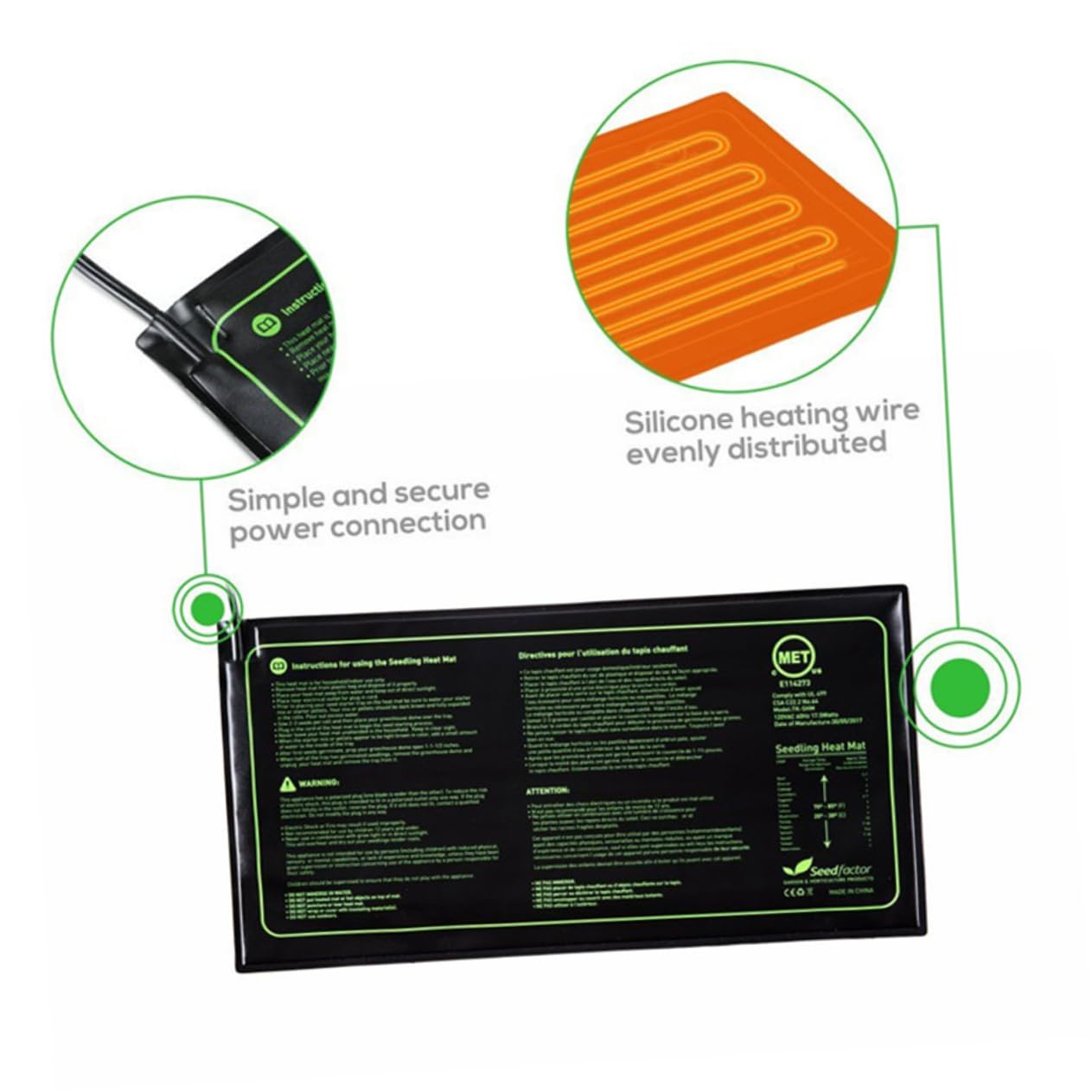 BESPORTBLE 230v Tappetino Riscaldante Per Piante e Resistente Riscaldamento Idroponico Silicone Per Germinazione e Propagazione Di Piantine Nero Eu
