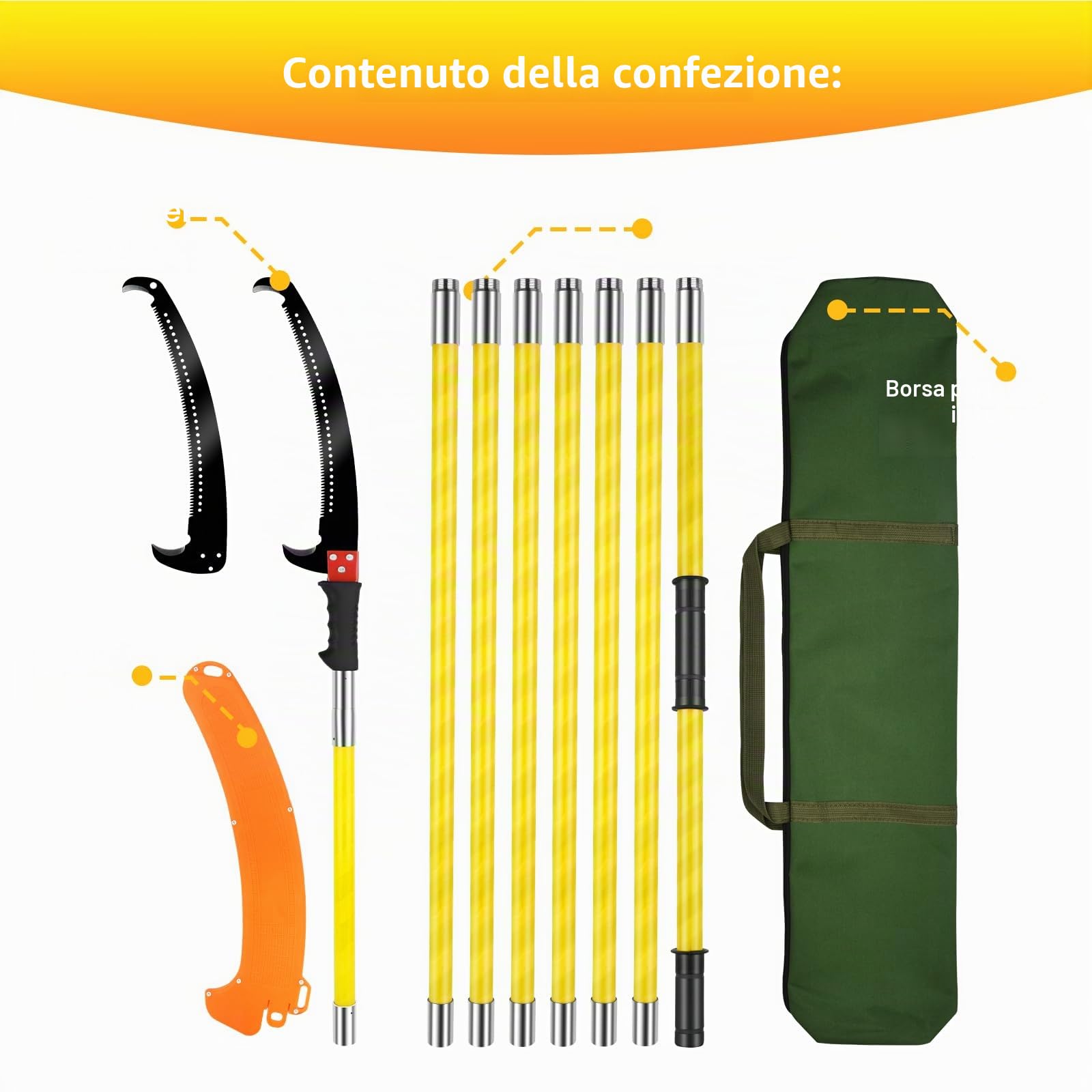 Segaccio Telescopico 8M per Potatura Alberi,Sega Telescopica per Potatura Professionale con Lama in Acciaio al Carbonio,Seghetto Potatura Regolabile per Tagliare Rami Alti, Palma,Giardinaggio