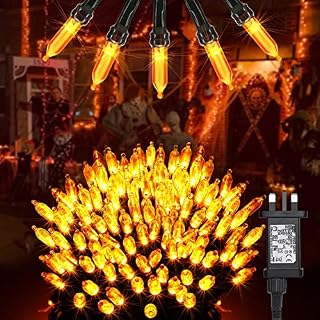 Orange Fall Lights, BrizLabs 33ft 100 LED Halloween Decor String Lights Plug in Autumn Fairy Light Indoor Outdoor 8 Modes Waterproof Lighting for Thanksgiving Christmas Bedroom Wreaths Garden Party
