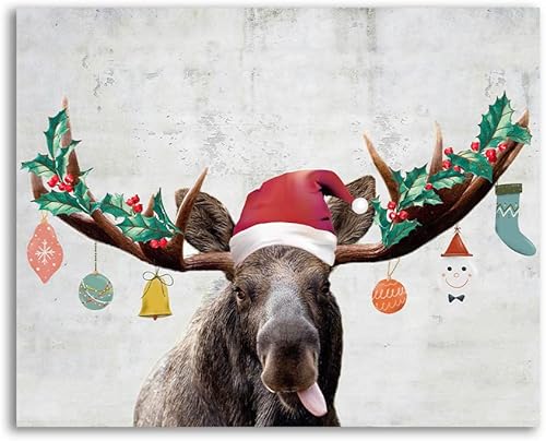 NTEUMM Póster de lienzo de alce navideño para pared, moderno, para el hogar, dormitorio, sala de estar, oficina, decoración de pintura, regalos (A, NTEUMM Póster de lienzo de alce navideño para pared, moderno, para el hogar, dormitorio, sala de estar, oficina, decoración de pintura, regalos (A,