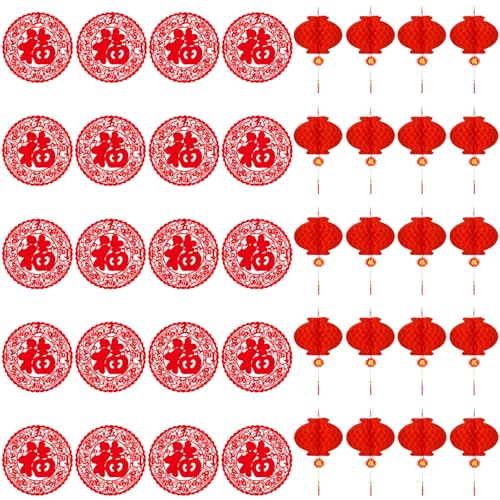 XIAOGUA 20 Pièces Lanterne Papier Rouge Décoration Nouvel Lanternes Chinoises Rouges pour Nouvel an Festival Adaptées au Festival du Printemps aux Mariages...