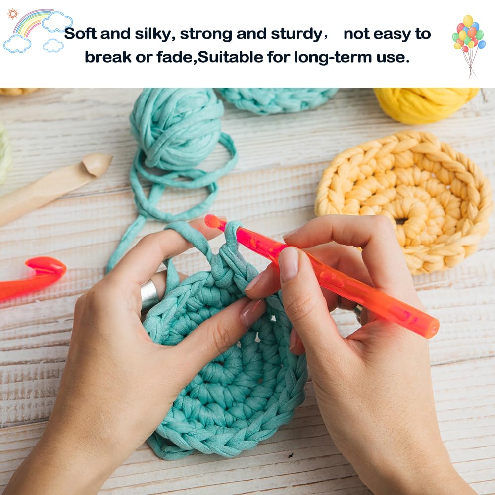 4 PCS 800g T-Shirt Yarn Elastic Fabric Crochet Cloth for DIY Knitting, Spaghetti Thick Yarn for Hand DIY Bag Basket Cushion Crocheting Projects, Home Decor (White+Pink+Blue+Grey)