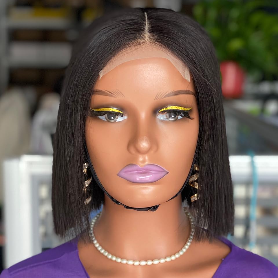 Vietnam Bone Straight glueless bob wig human hair 4x4 Bleached Knot Lace closure wigs for black women (Black, 10 Inch) (Black) (Black)