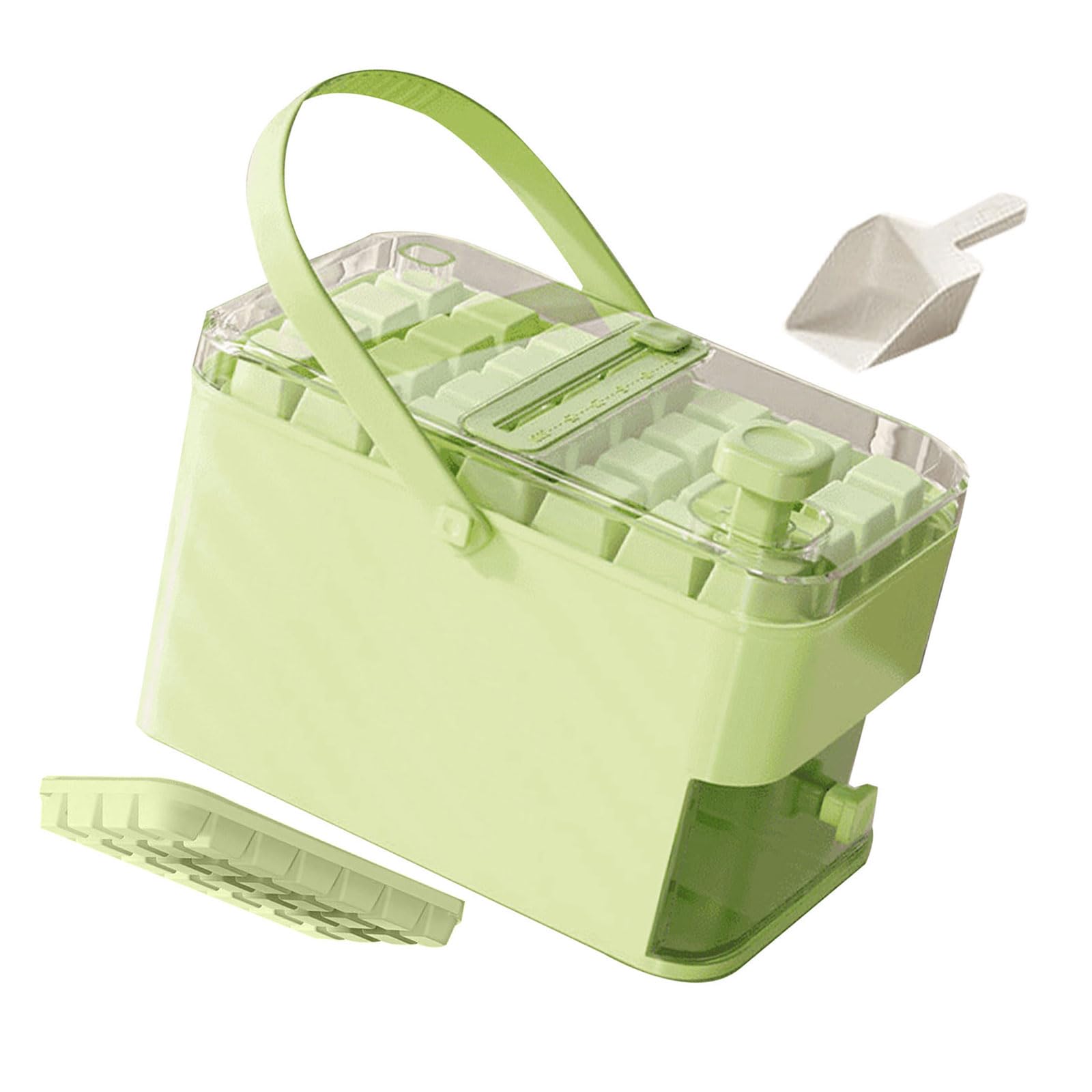 PANGBOER Ice Maker Mold Press Type Ice Box with Lid and Bin Easy Release Trays for Chilling Drink Coffee Juices Tray with Lid and Bin