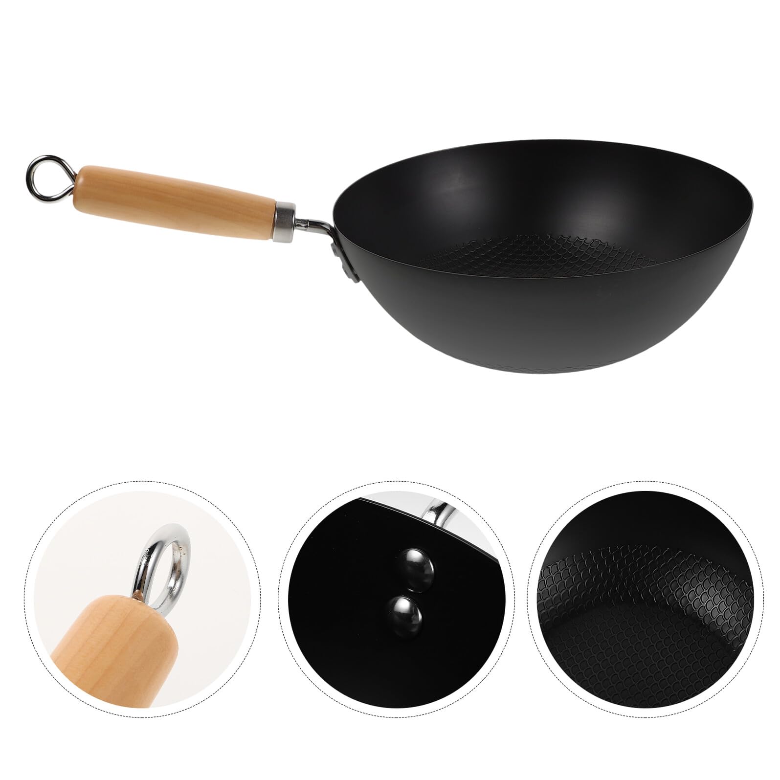 Generico Padella Wok in Ferro Battuto 24 CM senza Coperchio Wok Piccolo per Fornelli a Gas Accessorio Cucina Quotidiano Impugnatura Ergonomica per Uso Domestico