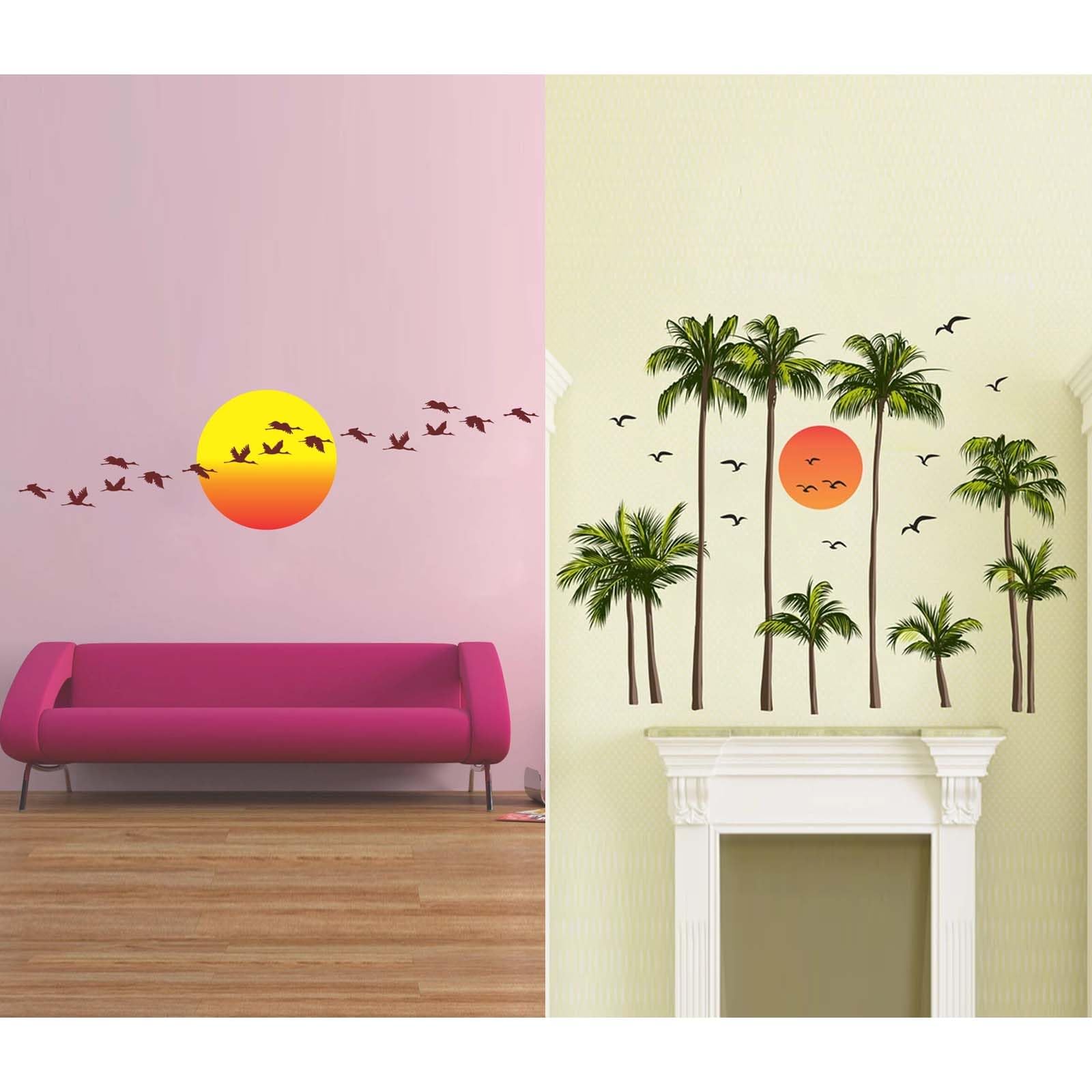 MERICAL Set of 2 Wall Stickers Sunris with Flying Bird | Coconut Trees with Sun for Home, Hall, Bedroom, Livingroom & Kitchen-image-20